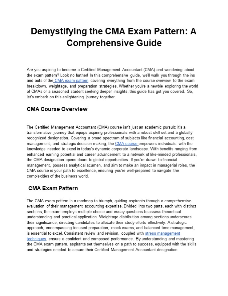 What are the exam formats for the CMA course?