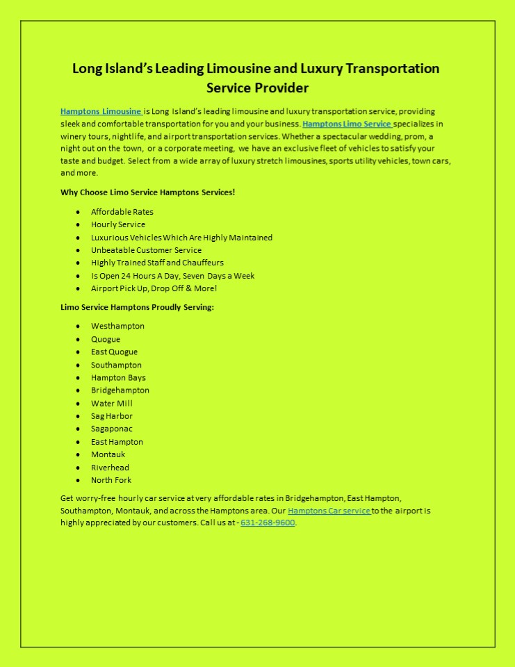 Long Island’s Leading Limousine and Luxury Transportation Service Provider pdf