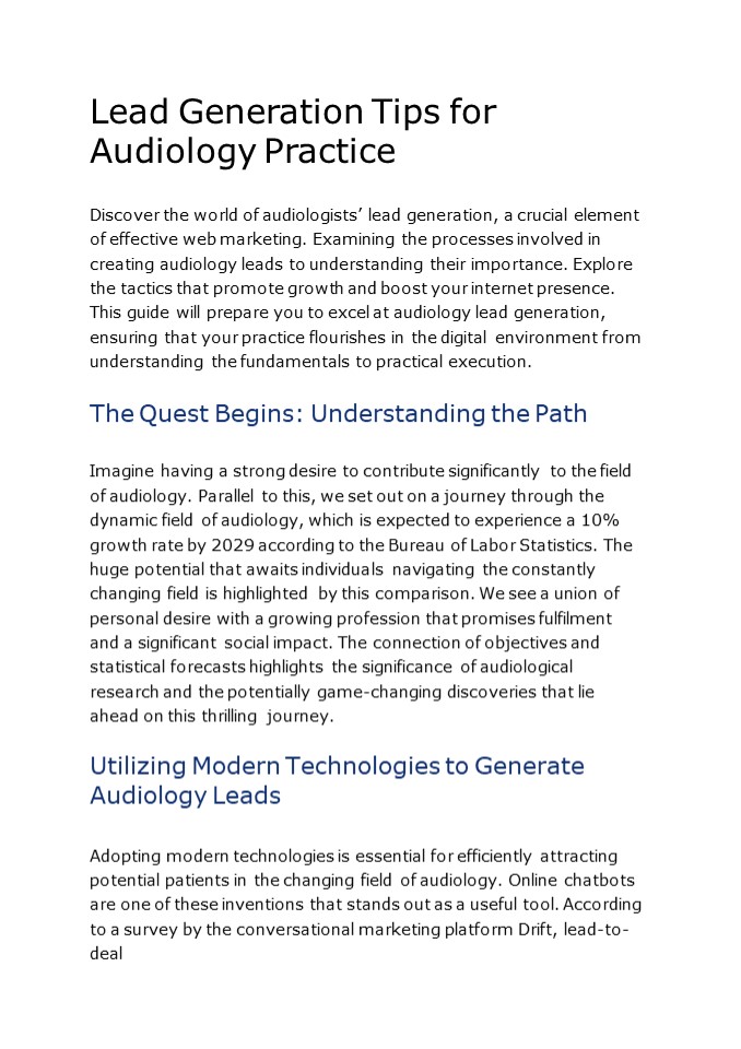 Lead Generation Tips for Audiology Practice
