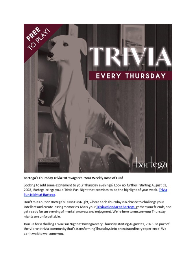 Smart Fun on Thursdays: Bartega's Trivia Night!