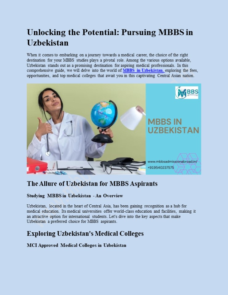 Unlocking the Potential: Pursuing MBBS in Uzbekistan