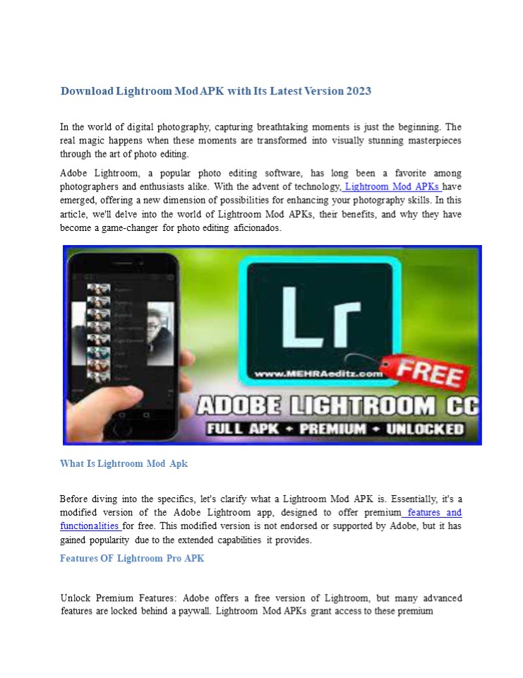 Download Lightroom Mod APK with Its Latest Version 2023