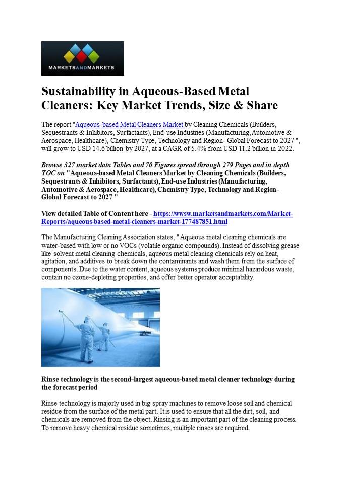 Market Leaders in Aqueous-Based Metal Cleaners