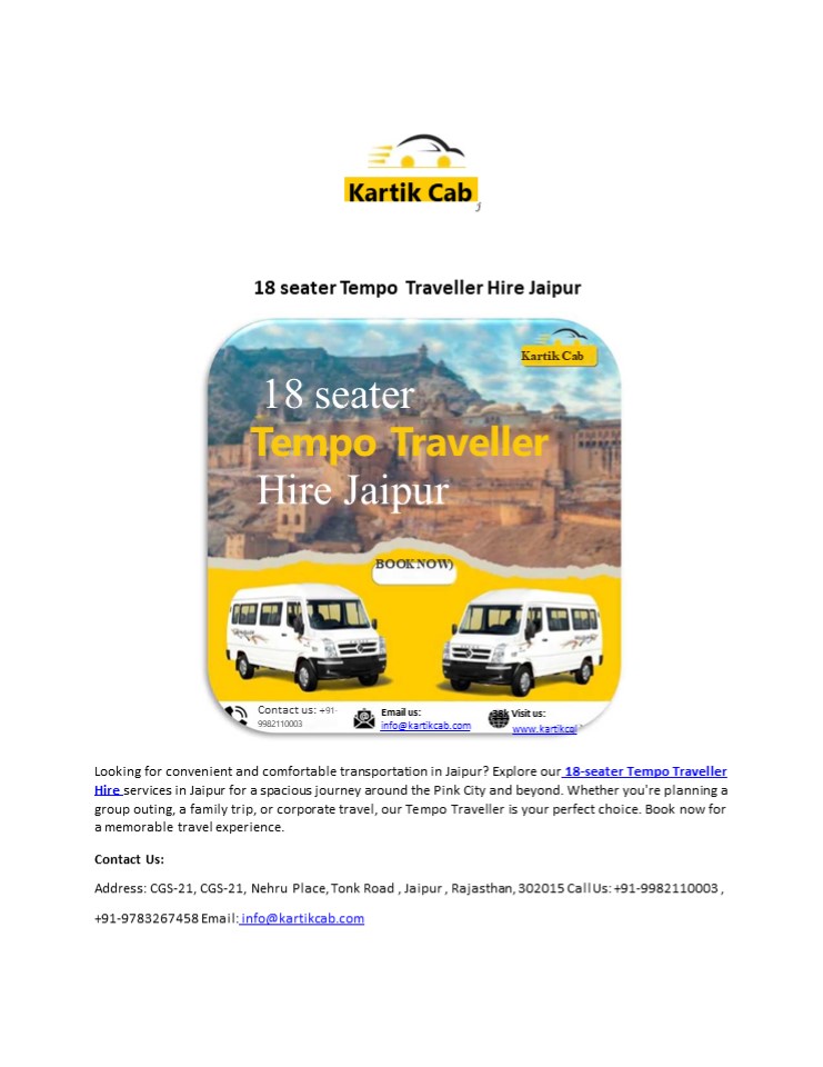 18 seater Tempo Traveller Hire Jaipur