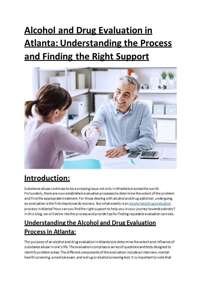 Understanding Alcohol and Drug Evaluation in Atlanta, Decatur & Marietta-GA