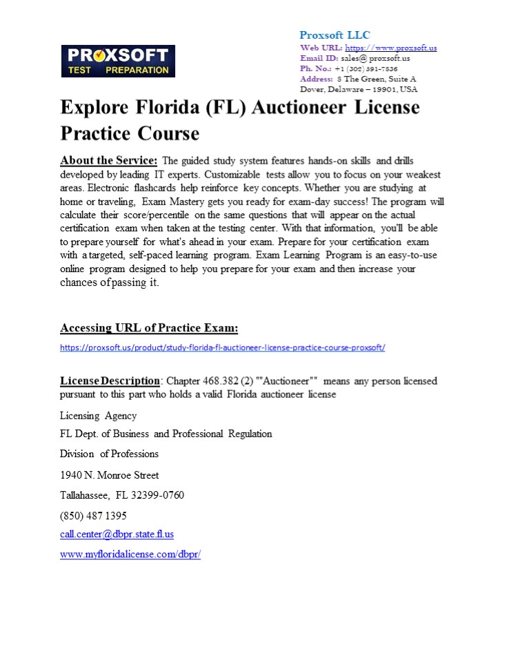 Explore Florida (FL) Auctioneer License Practice Course