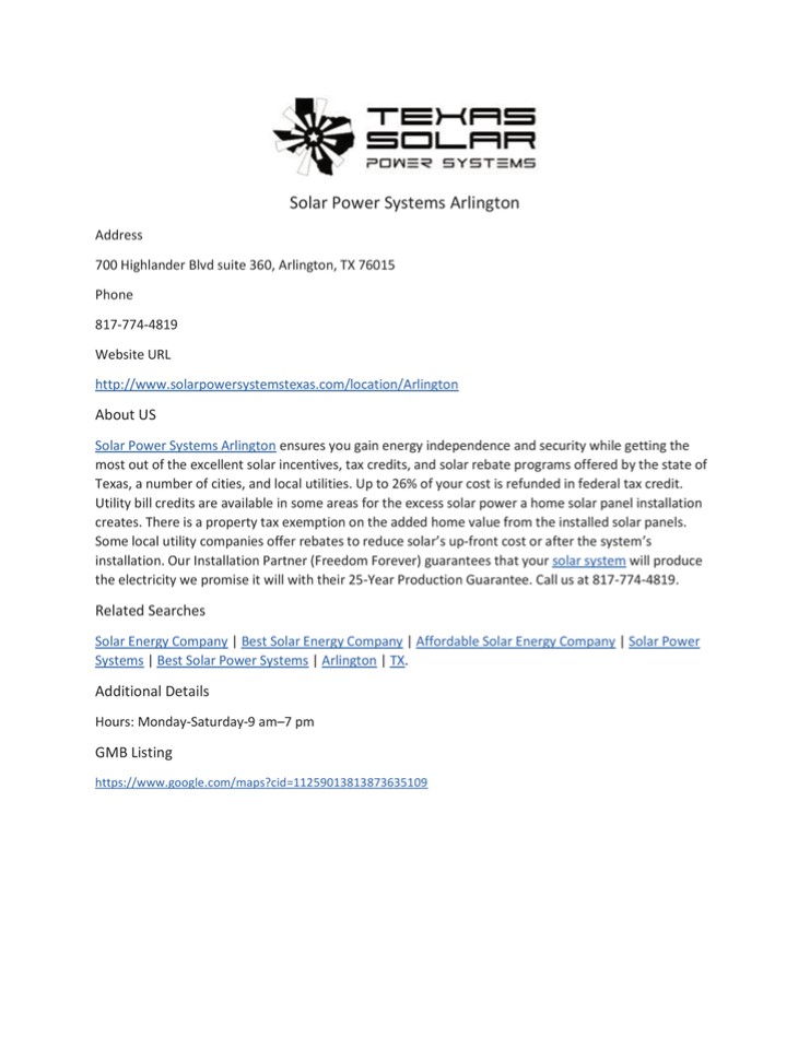 Solar Power Systems Arlington