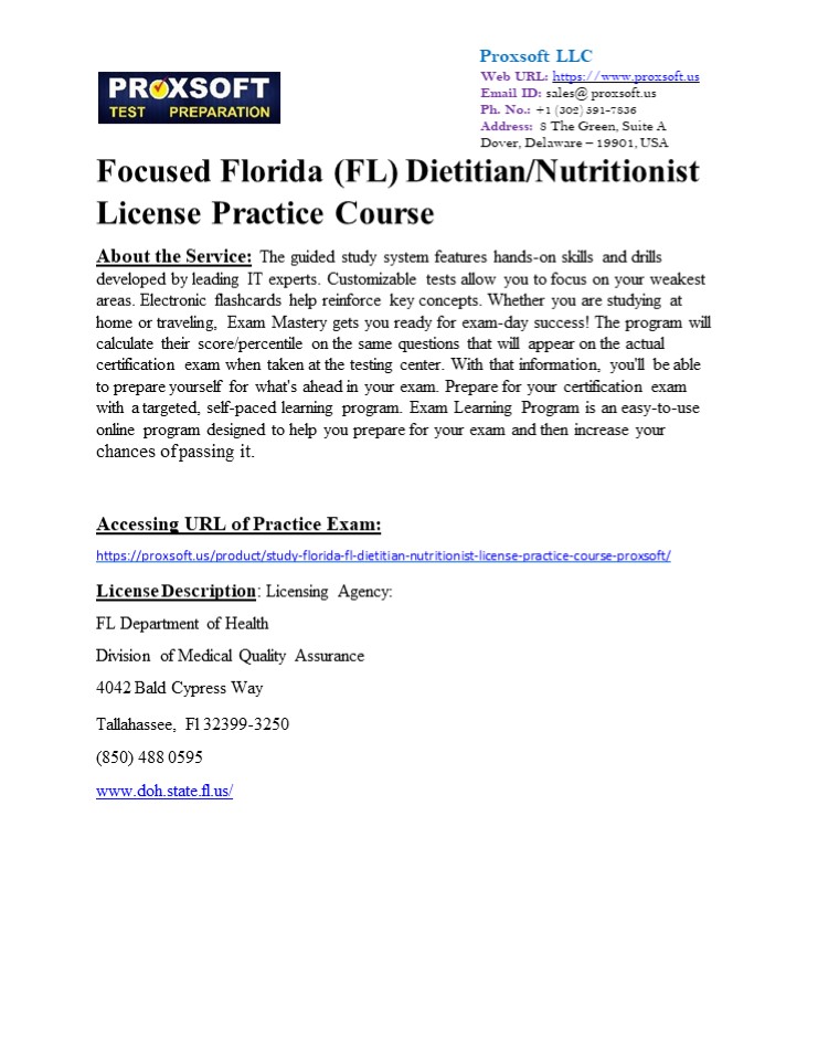 Focused Florida (FL) Dietitian/Nutritionist License Practice Course