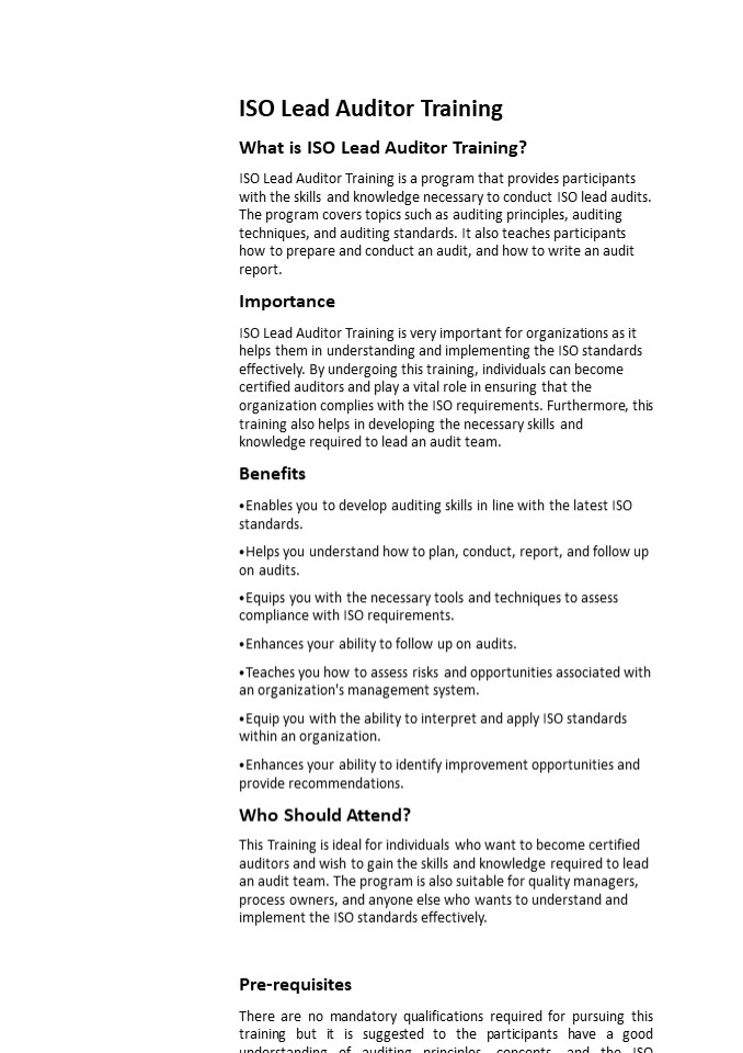 iso lead auditor course