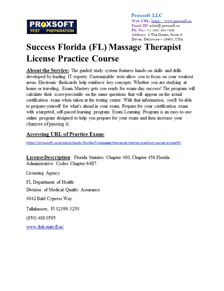 Success Florida (FL) Massage Therapist License Practice Course