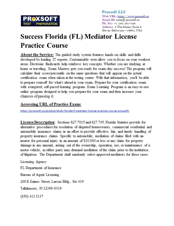 Success Florida (FL) Mediator License Practice Course