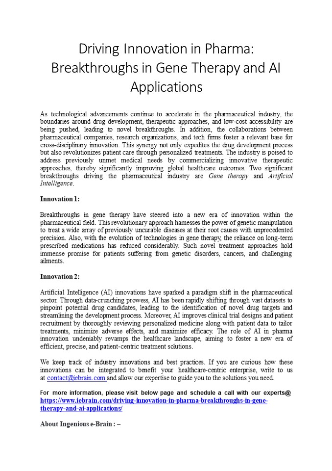 Driving Innovation in Pharma: Breakthroughs in Gene Therapy and AI Application