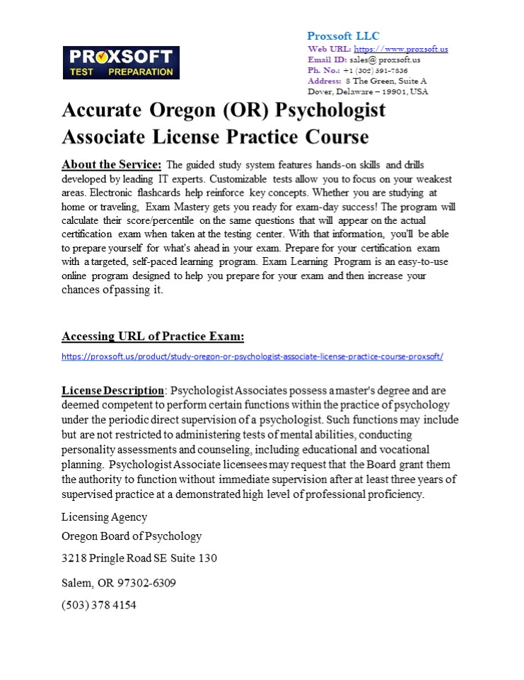 Accurate Oregon (OR) Psychologist Associate License Practice Course