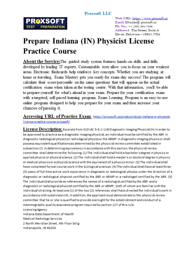 Prepare Indiana (IN) Physicist License Practice Course