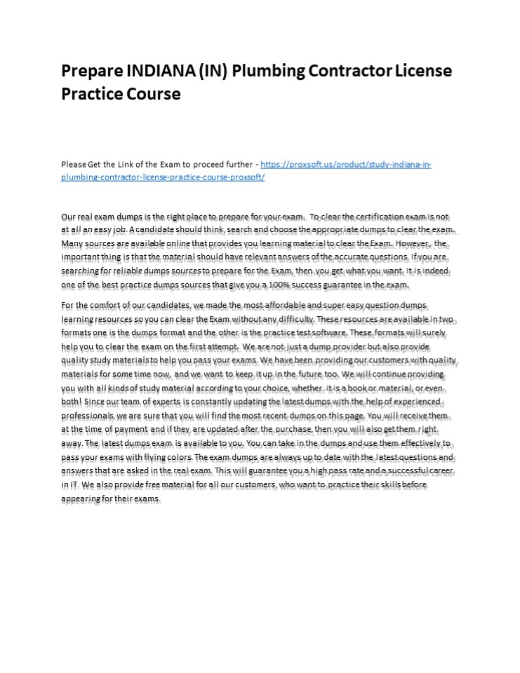 Prepare INDIANA (IN) Plumbing Contractor License Practice Course