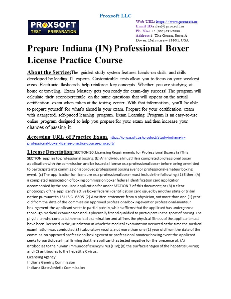 Prepare Indiana (IN) Professional Boxer License Practice Course