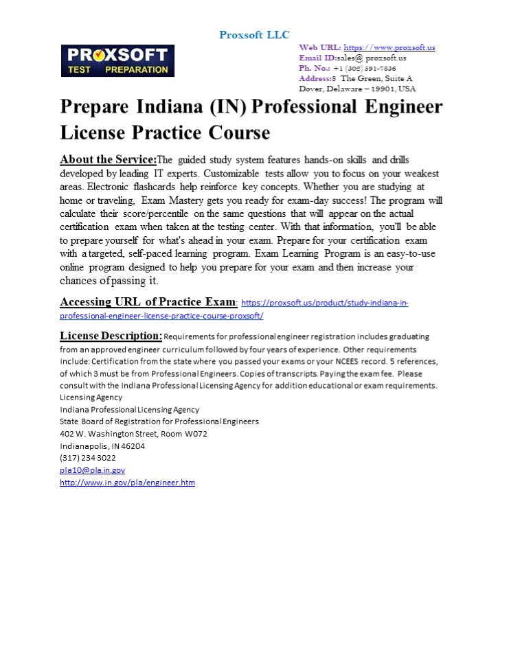 Prepare Indiana (IN) Professional Engineer License Practice Course