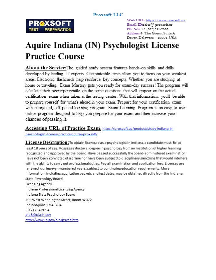 Aquire Indiana (IN) Psychologist License Practice Course