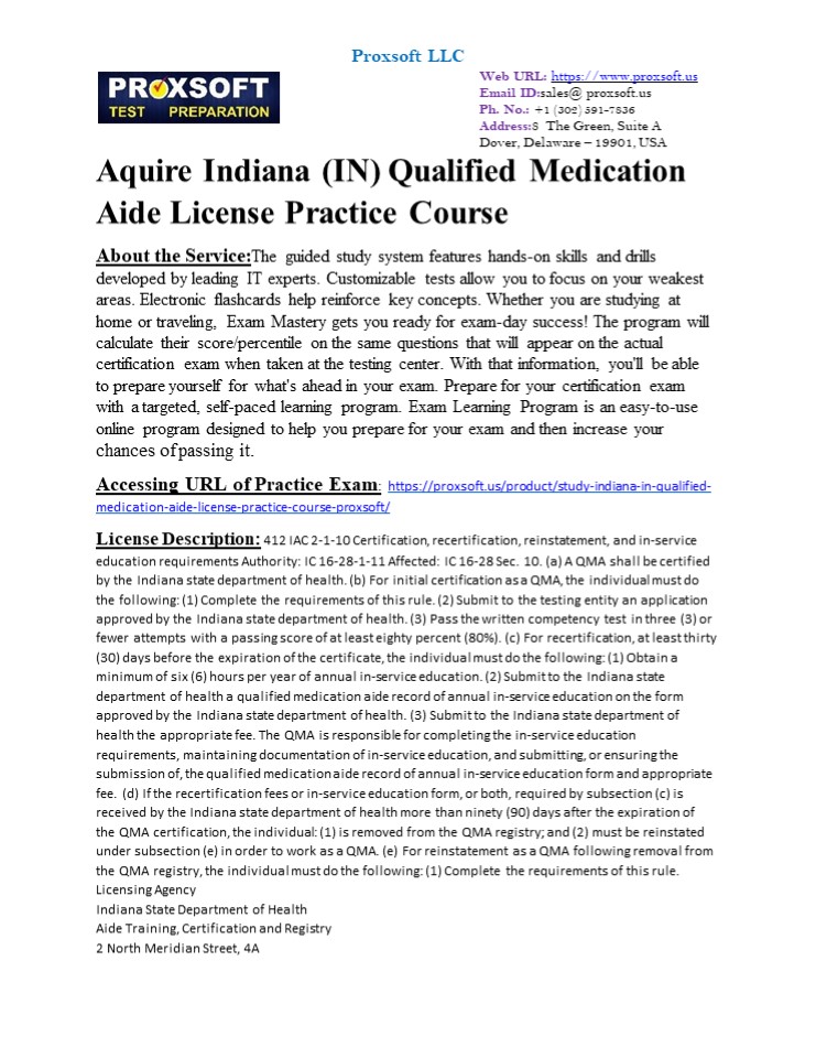 Aquire Indiana (IN) Qualified Medication Aide License Practice Course