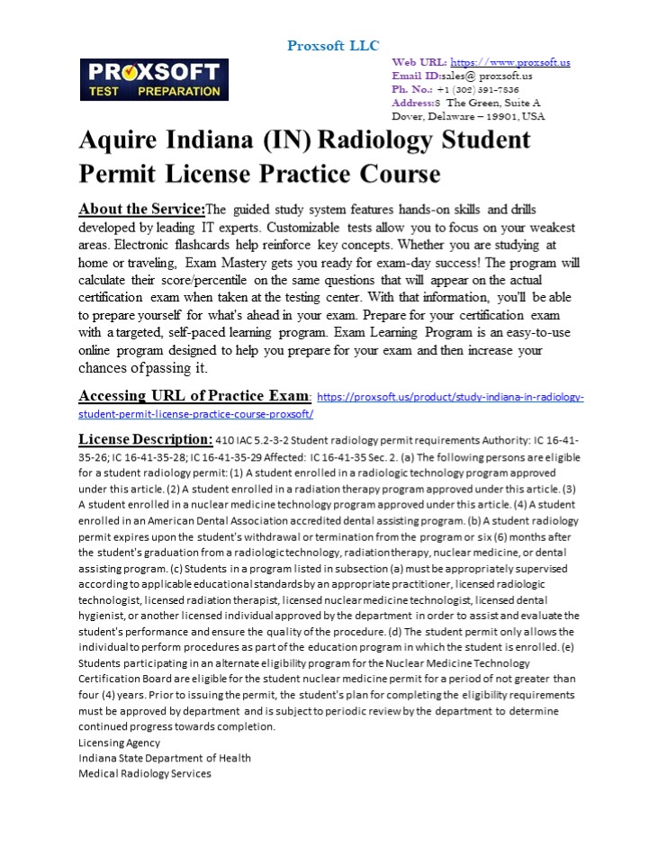 Aquire Indiana (IN) Radiology Student Permit License Practice Course