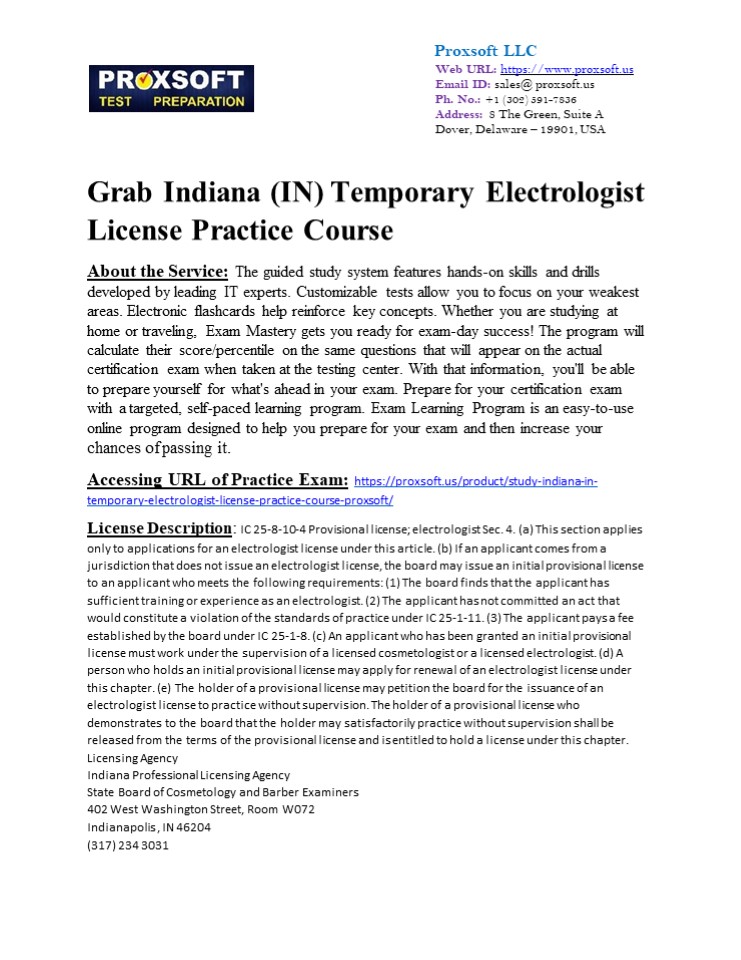 Grab Indiana (IN) Temporary Electrologist License Practice Course