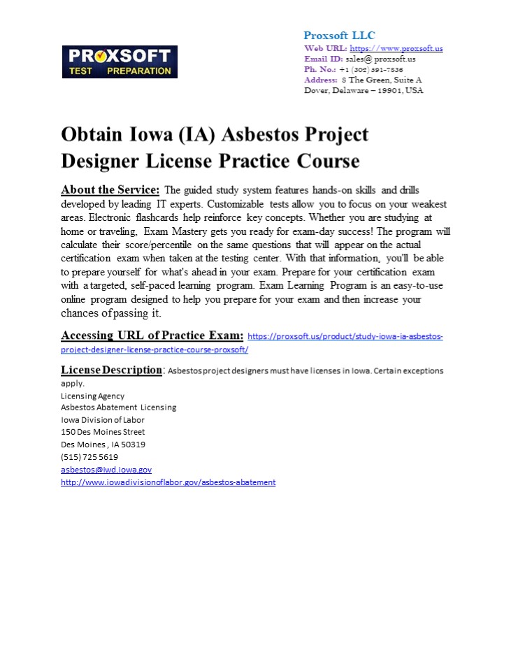 Obtain Iowa (IA) Asbestos Project Designer License Practice Course