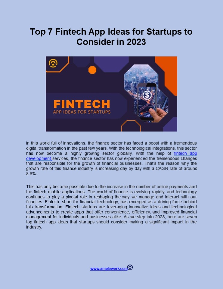 Top 7 Fintech App Ideas for Startups to Consider in 2023