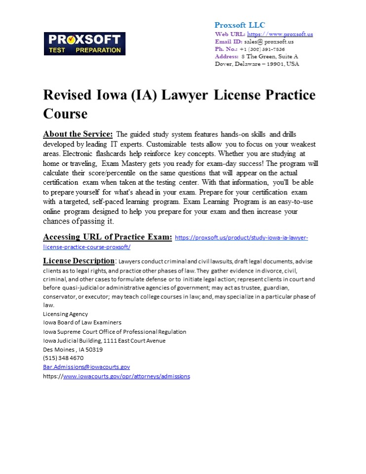 Revised Iowa (IA) Lawyer License Practice Course