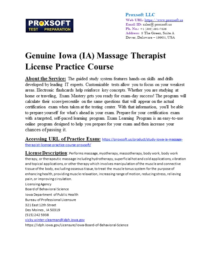 Genuine Iowa (IA) Massage Therapist License Practice Course