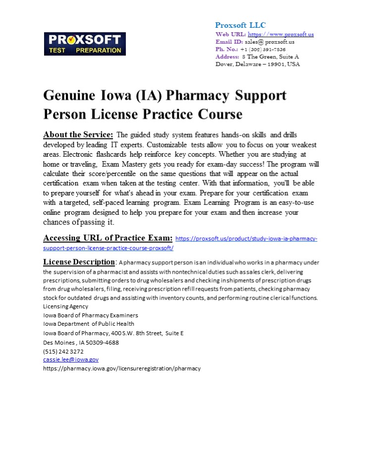 Iowa State Phs Transcript Genuine Iowa (IA) Pharmacy Support Person License Practice Course (1 ...