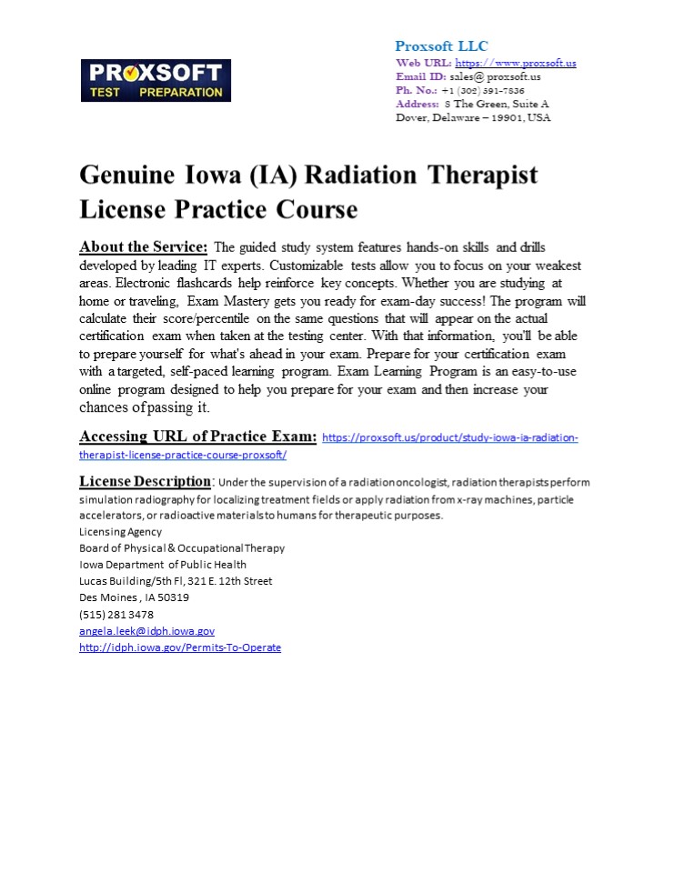 Genuine Iowa (IA) Radiation Therapist License Practice Course