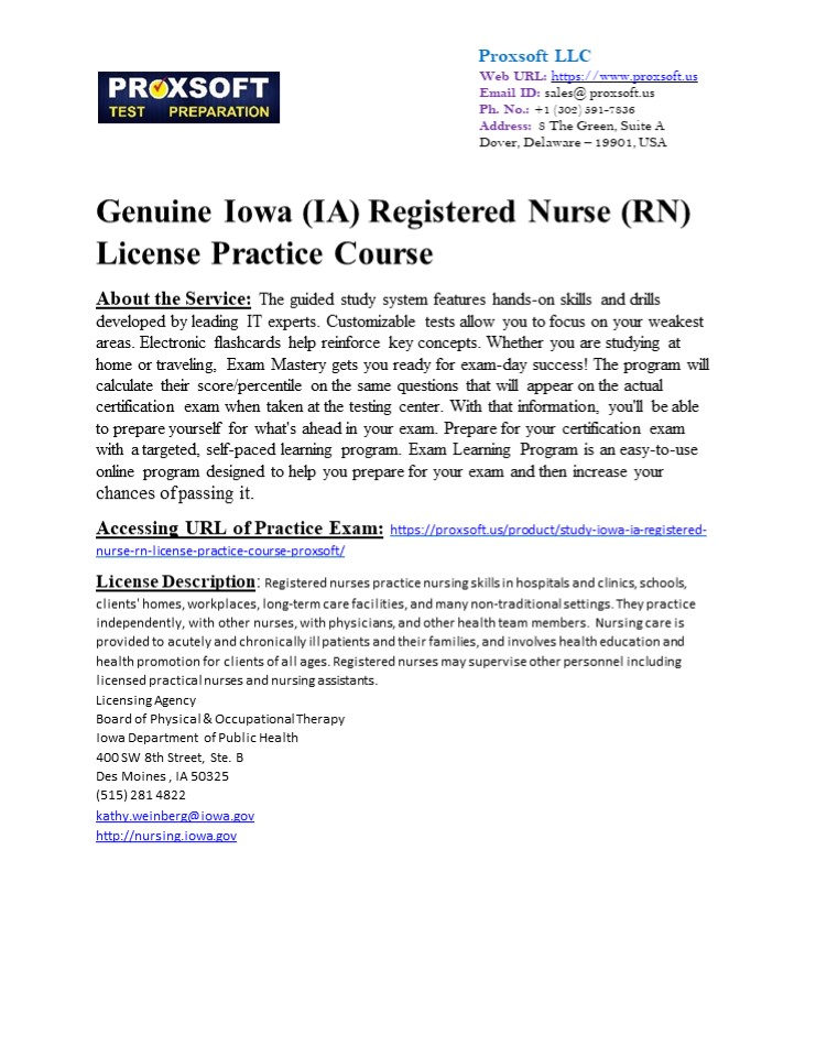 Genuine Iowa (IA) Registered Nurse (RN) License Practice Course