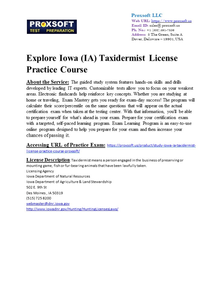 Explore Iowa (IA) Taxidermist License Practice Course