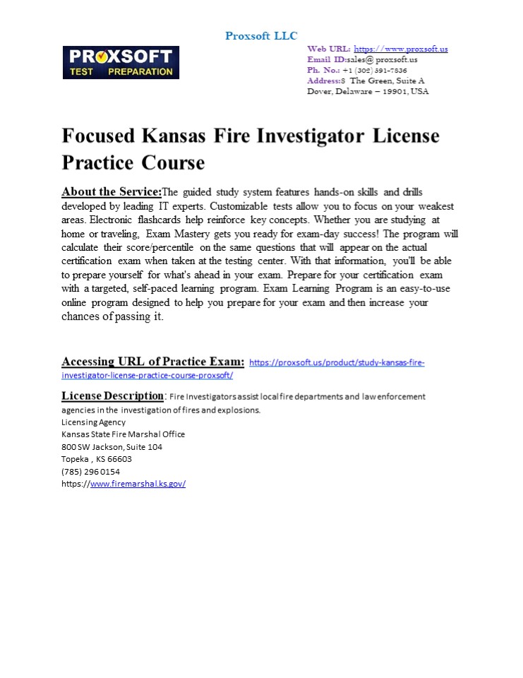 Focused Kansas Fire Investigator License Practice Course