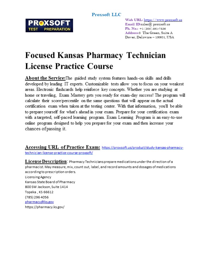 Focused Kansas Pharmacy Technician License Practice Course