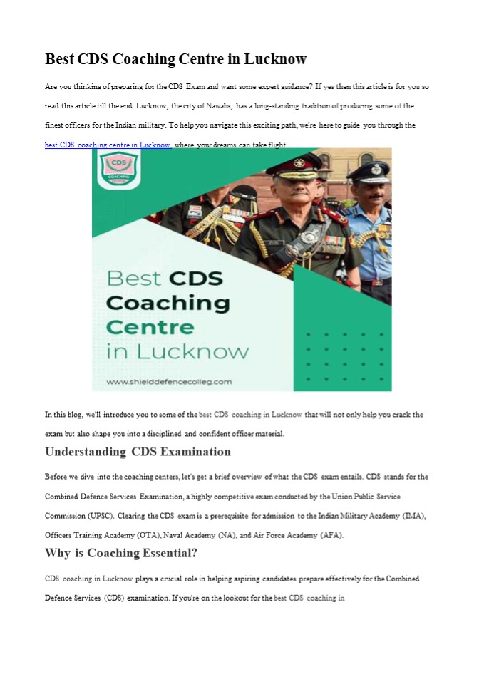 Best CDS Coaching Centre in Lucknow