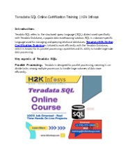Teradata SQL Online Certification Training | H2k Infosys