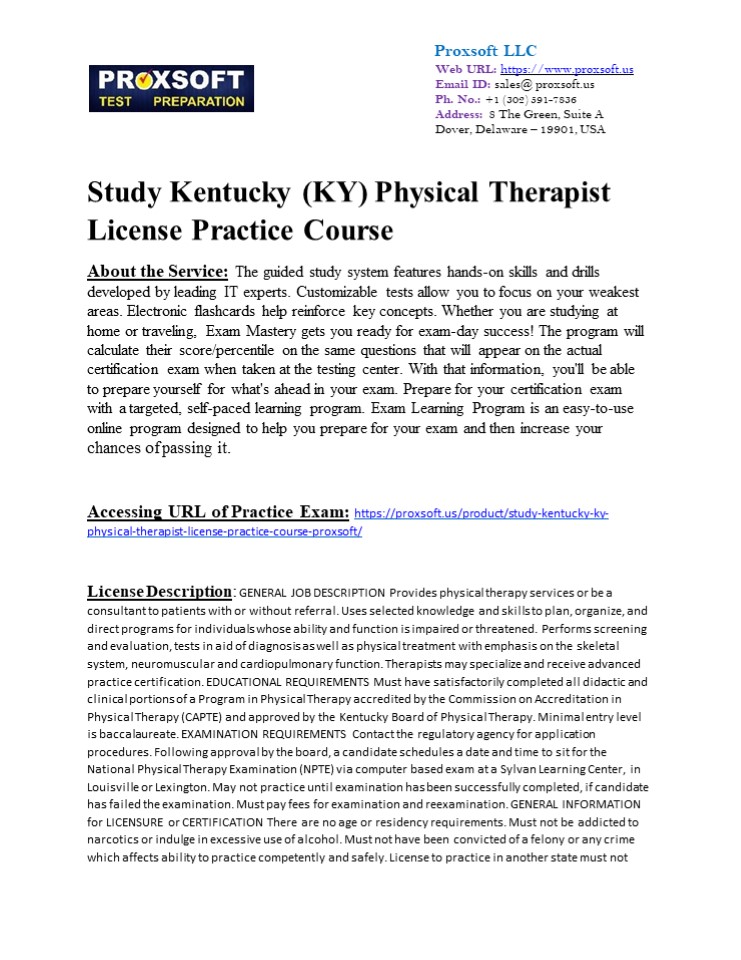 Study Kentucky (KY) Physical Therapist License Practice Course