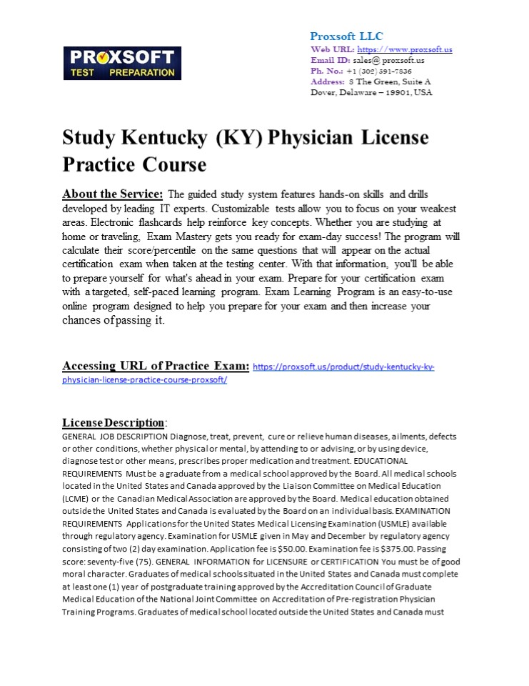 Study Kentucky (KY) Physician License Practice Course