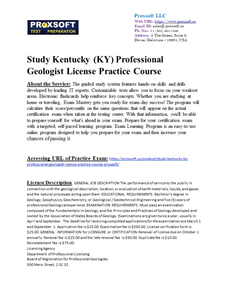Study Kentucky (KY) Professional Geologist License Practice Course