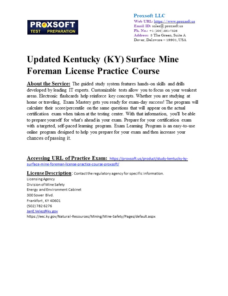 PPT Updated Kentucky (KY) Surface Mine Foreman License Practice