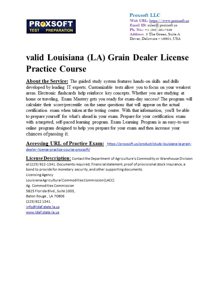 valid Louisiana (LA) Grain Dealer License Practice Course