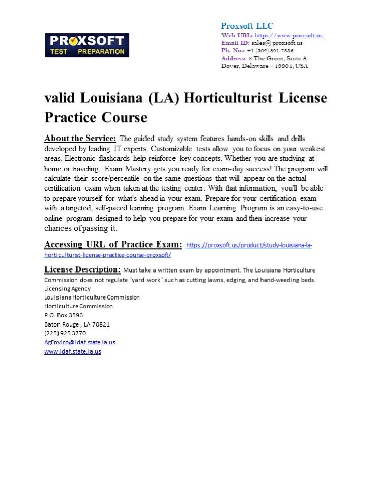 valid Louisiana (LA) Horticulturist License Practice Course