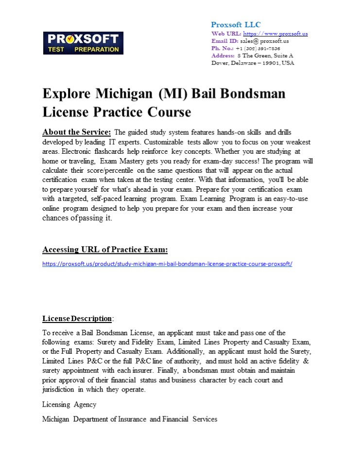 Explore Michigan (MI) Bail Bondsman License Practice Course