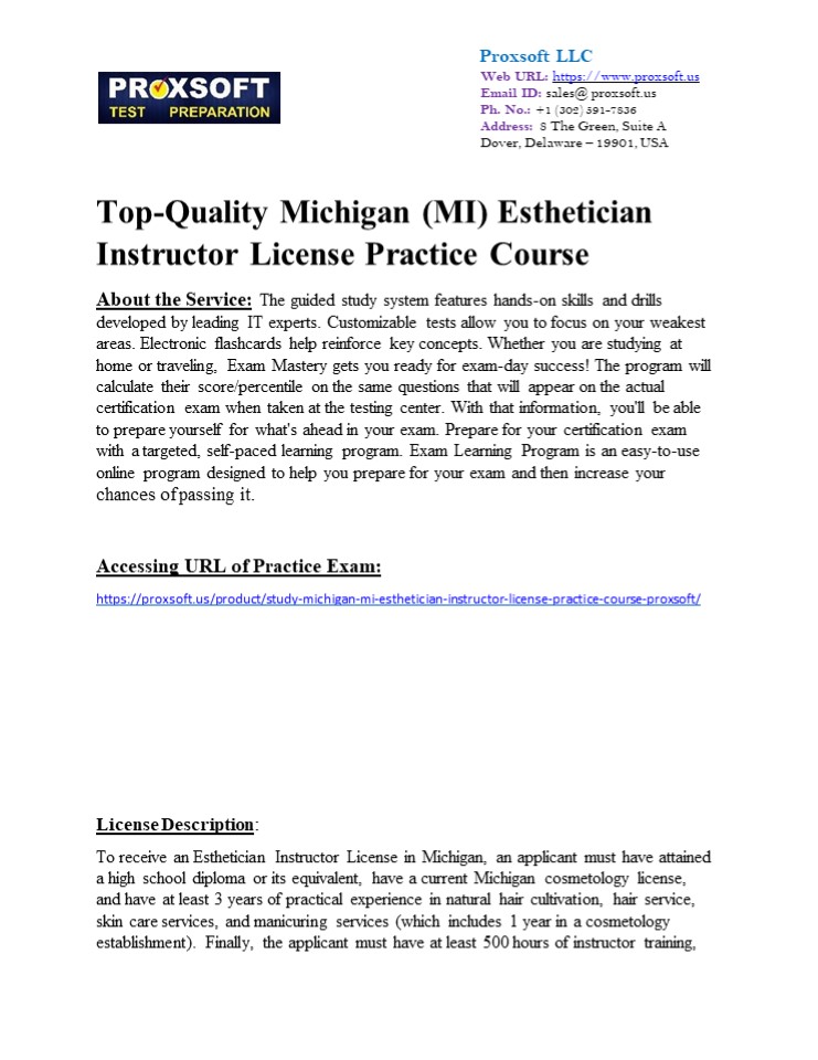Top-Quality Michigan (MI) Esthetician Instructor License Practice Course