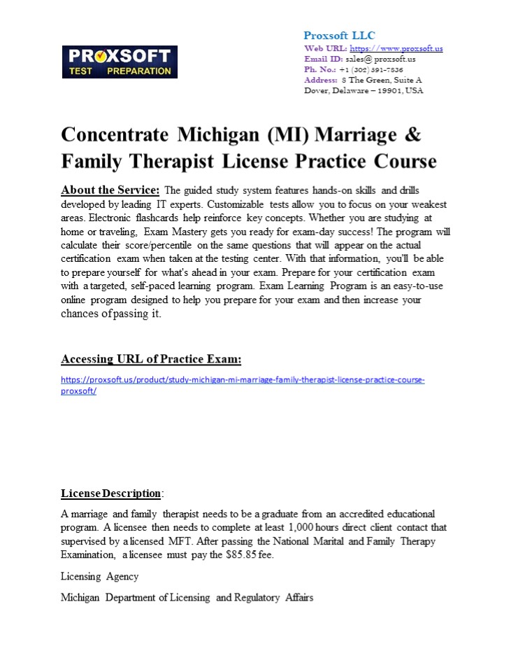 Concentrate Michigan (MI) Marriage & Family Therapist License Practice Course