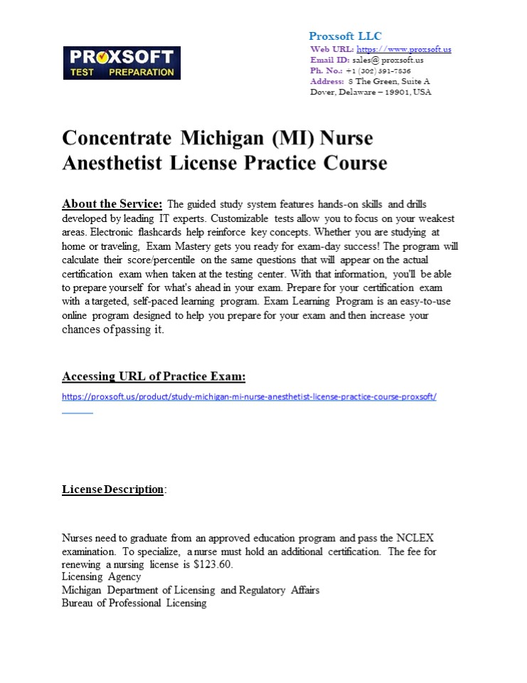 Concentrate Michigan (MI) Nurse Anesthetist License Practice Course