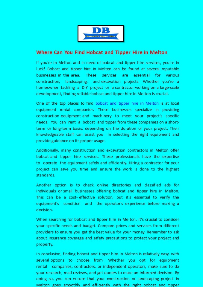 Where Can You Find Hobcat and Tipper Hire in Melton