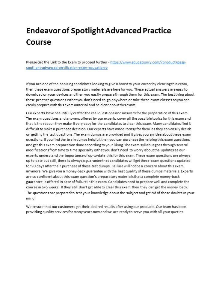 Endeavor of Spotlight Advanced Practice Course