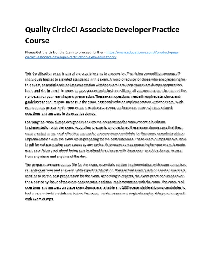 Quality CircleCI Associate Developer Practice Course